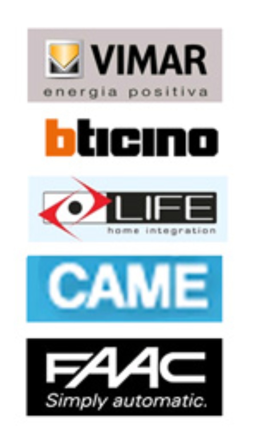Marchi Vimar, BTicino, Life, Came e FAAC